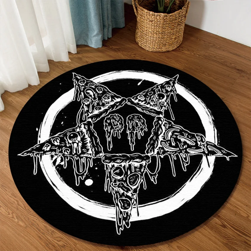 

Satanic Cat Goat Impaled Throne Round Rug Bedroom Area Atheist Household Bath Chair Mat Black Carpet Living Room Home Decoration
