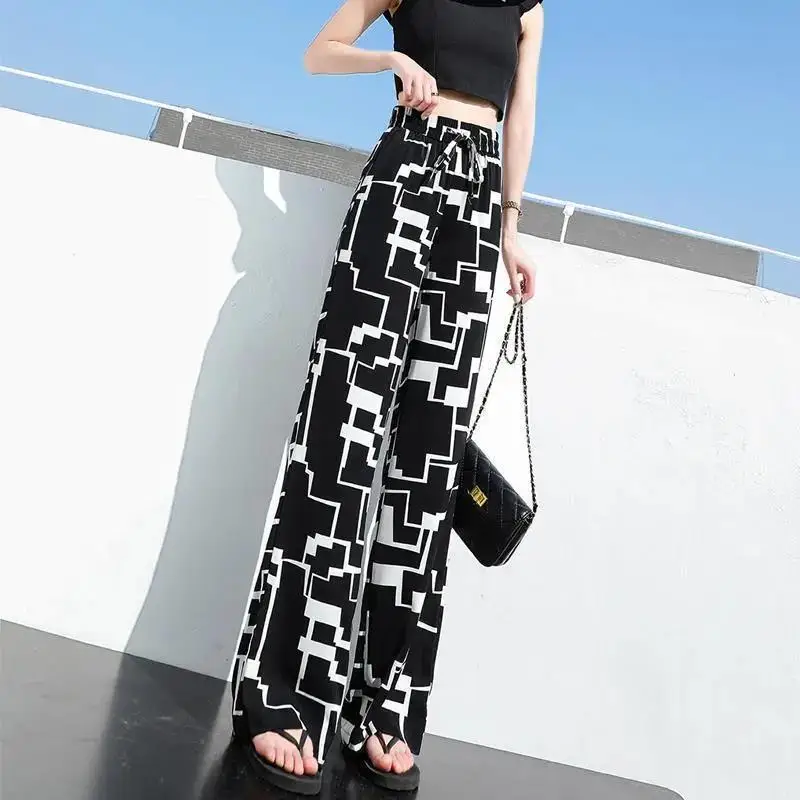 

New Spring Summer Cold Women's Pants Chiffon Drooping Straight High-Waisted Trousers Female Loose-Fitting Mopping Pants