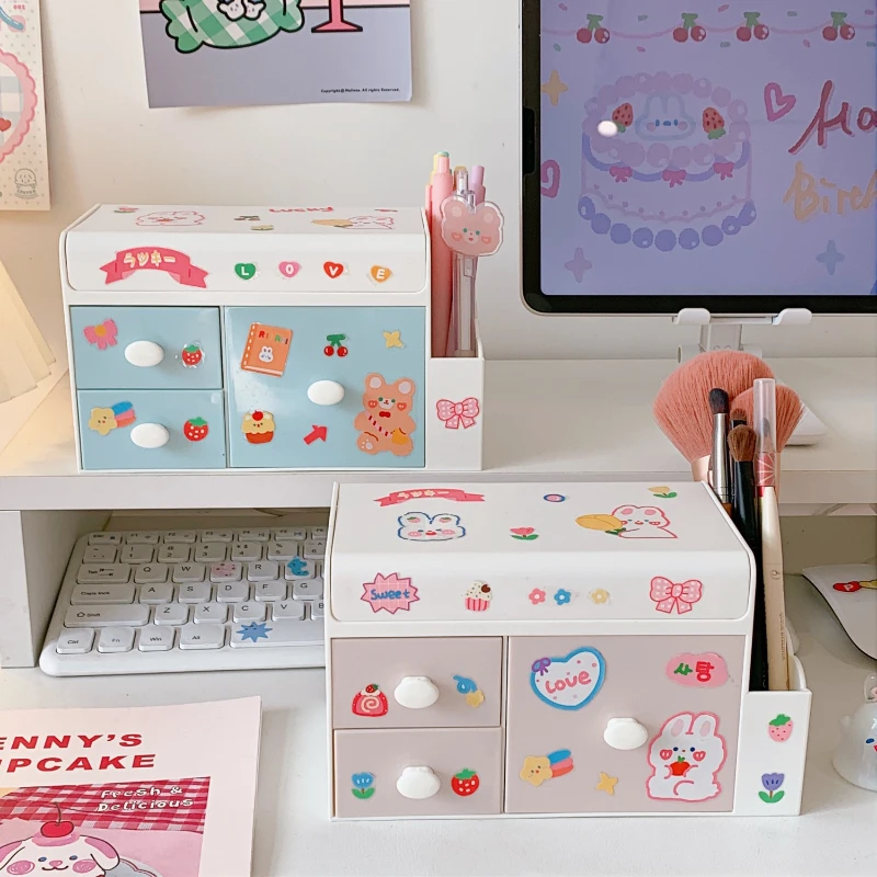 

New Large Capacity Desk Accessories Pen Holder With Drawer Pencil Storage Box Desktop Organizer School Office Stationery