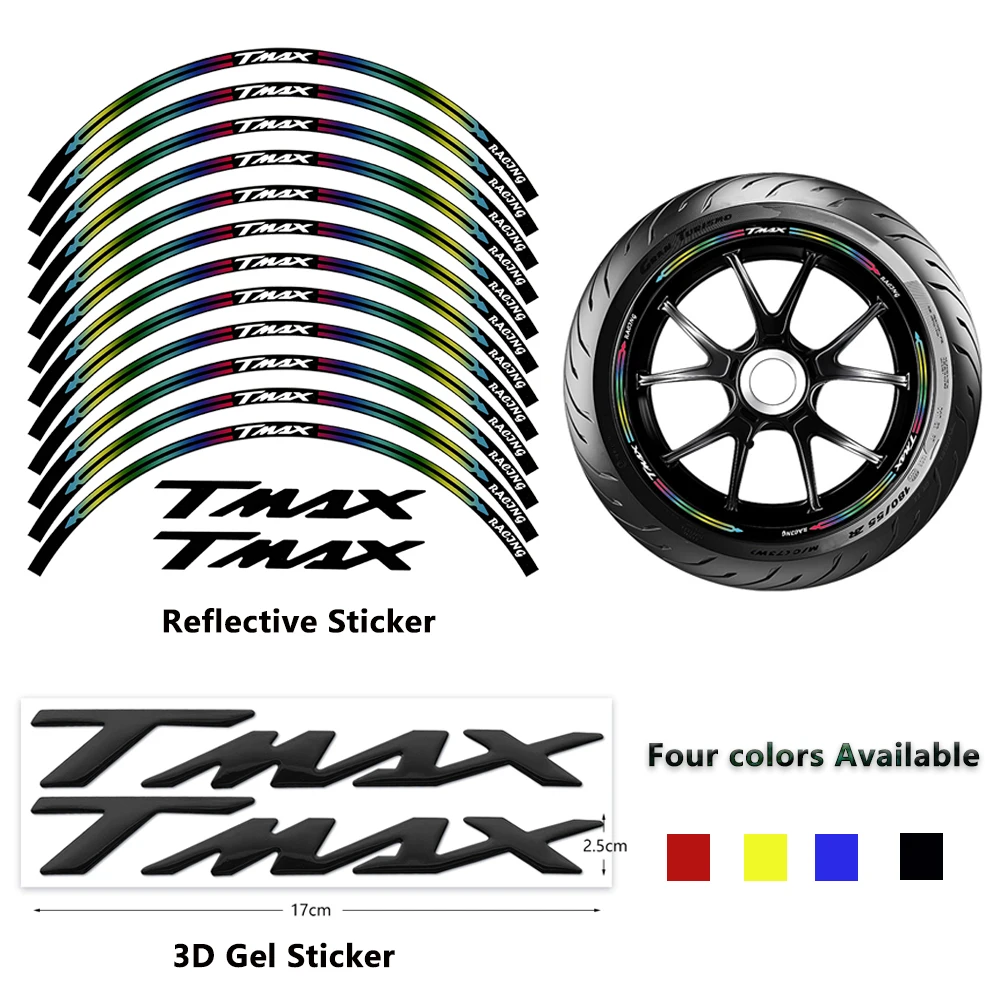 Pegatina reflectante para rueda de motocicleta, pegatinas de Gel 3D Tmax, tiras de cubo de llanta de rueda, logotipo para YAMAHA TMAX T-MAX 500/530/560 TMAX5