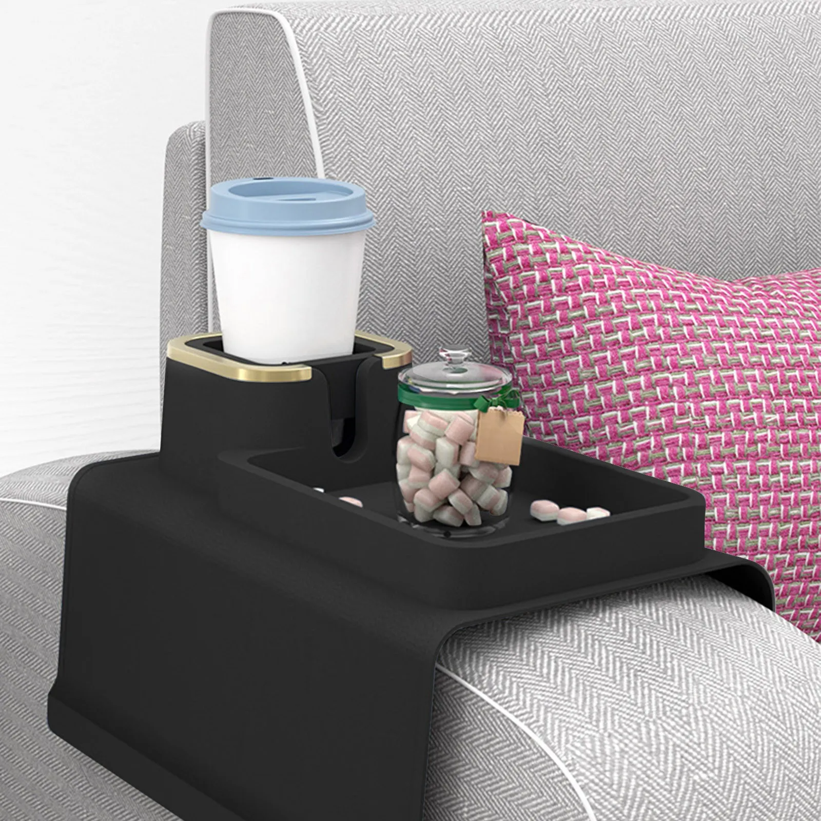 

Силиконовый поднос для держателя стакана, органайзер для подлокотника дивана, органайзер для мобильного телефона, подставка для чашки, Нес...