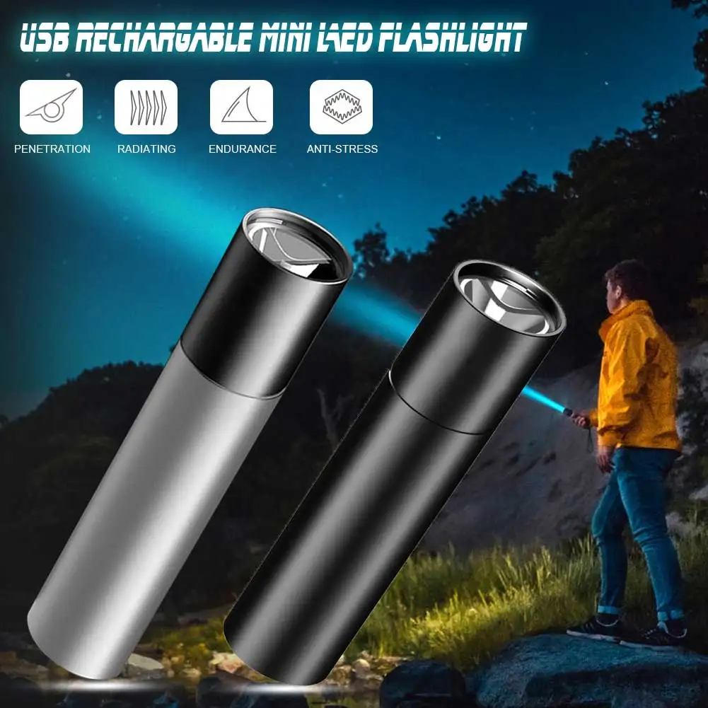 

2022 New Rechargable Mini LED Flashlight 3 Lighting Modes Waterproof Telescopic Powerful Flashlight Outdoor Zoom Portable Torch