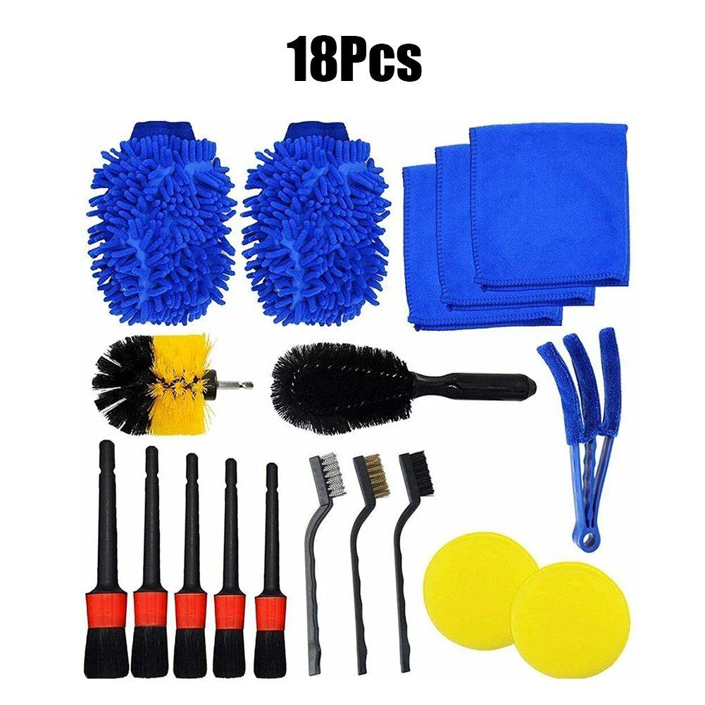 

18PCS Car Detailing Brush Kit Car Cleaning Brushes Boar Hair For Auto Interior Air Vents Wheel Gap Cleaning Tool
