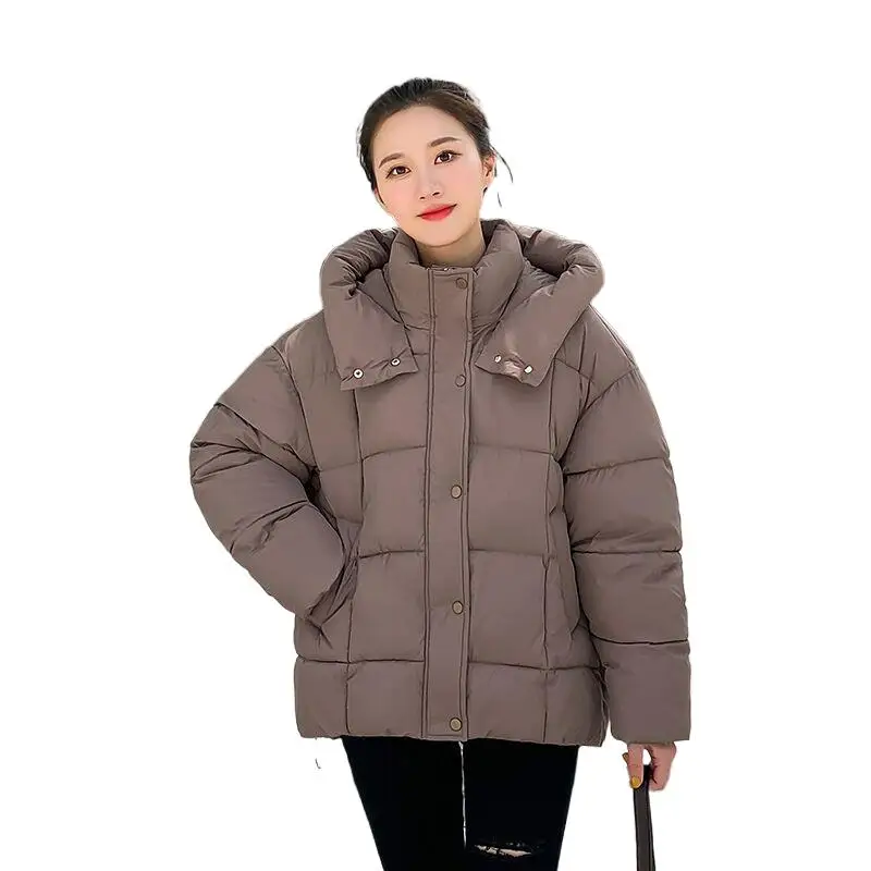 

Women's New Style Winter Stand Collar Hooded Down Jackets Cotton-padded Loose Versatile Warm Cozy Solid Streetwear Outwear