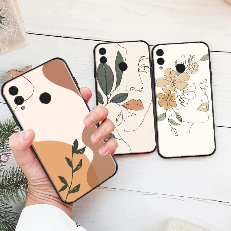 

Abstract Art Line Flower Girl Soft TPU Phone Case For Huawei Honor 7X 8X 8C 9 V9 9X 10 V10 10I 20i 30 Lite Coque Black Cover