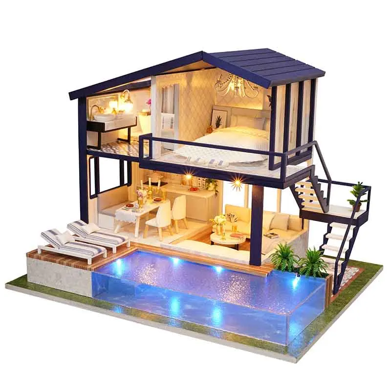 

Unfinished 3D DIY Miniature Dollhouse Kit Beach House Kids Craft DIY Toys Christmas Birthday Gift