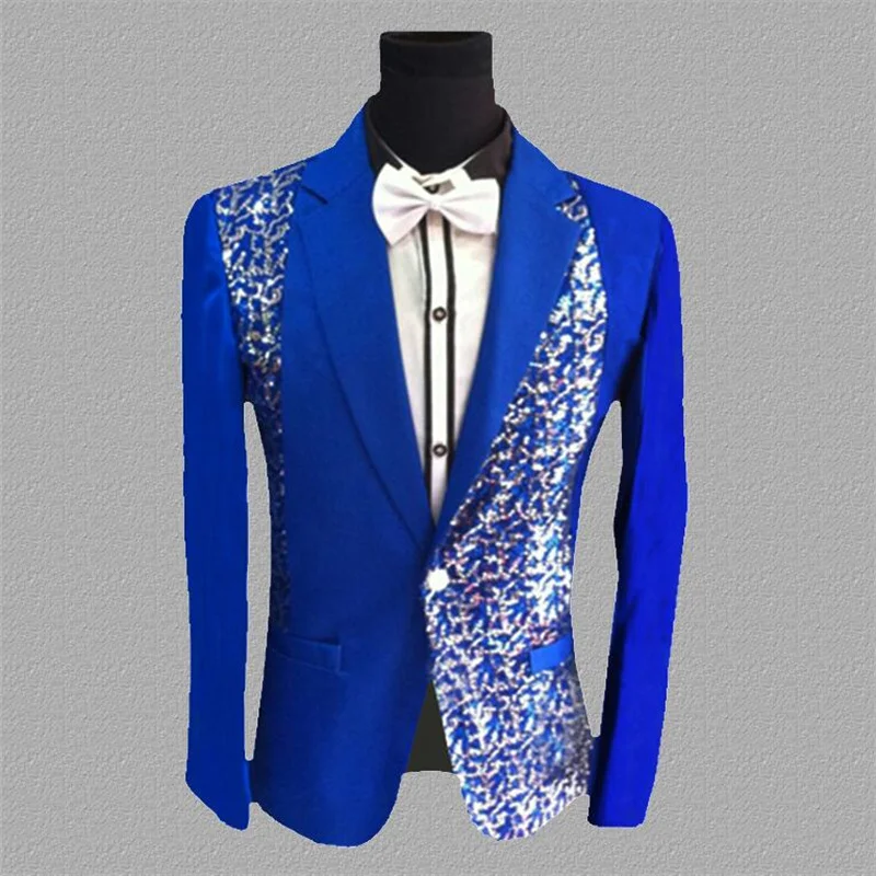 sequins blazer men suits designs jacket mens stage costumes for singers clothes dance star style dress punk masculino blue white