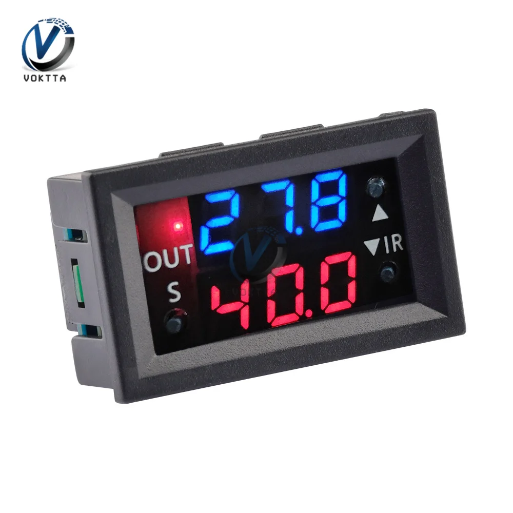 

W2401-O Temperature Control Relay NTC 3950 Waterproof Probe DC12V Active Output Blue Red LED Display Timer Control Switch Module