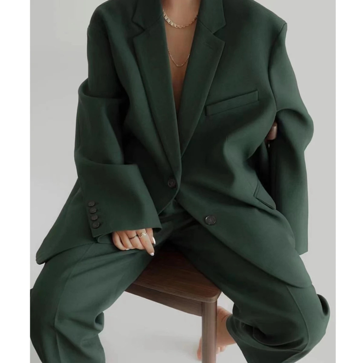 Fr@nkieShop Blazer 2022 New Autumn/Winter American oversize two button split commuter fashion Suit Coat