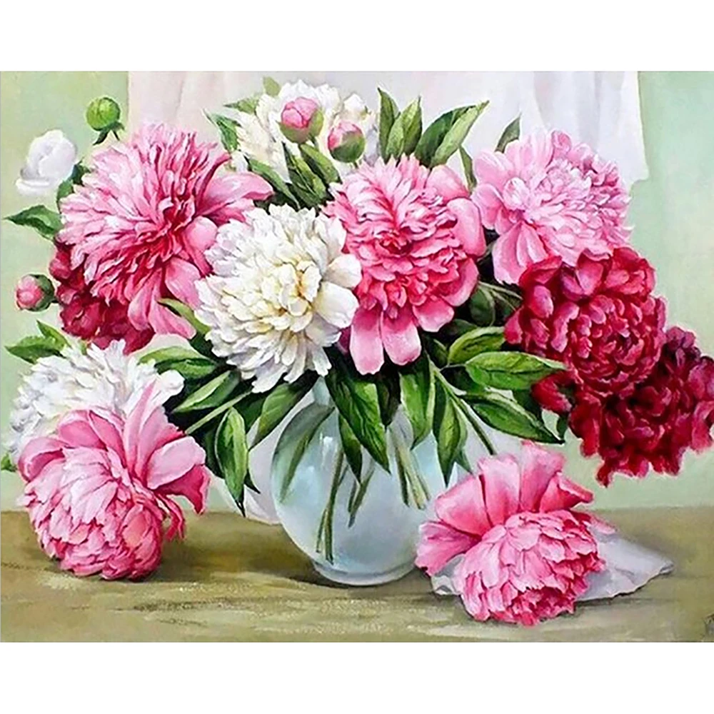 

KAMY YI Peony Vase 5d Diamond Cross DIY Mosaic Home Decoration Full Diamond Embroidery Handmade Gift