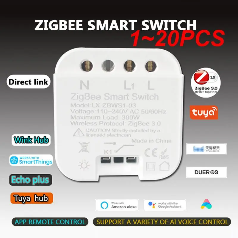 

Умный переключатель Tuya ZigBee 3,0, релейный модуль, 1 клавиша дистанционного управления, работает с Alexa Google Home