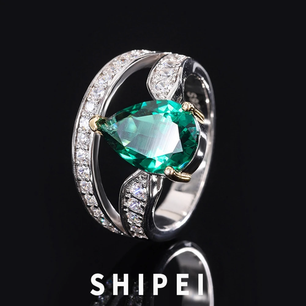 

SHIPEI Vintage 925 Sterling Silver Pear Cut 8*12 MM Ruby Emerald Paraiba Tourmaline Gemstone Crown Ring for Women Fine Jewelry