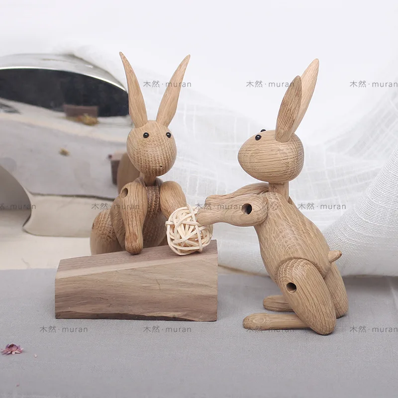 

Nordic Solid Wood Rabbit Ornament Desktop Decoration Puppet Living Room Exquisite Decoration