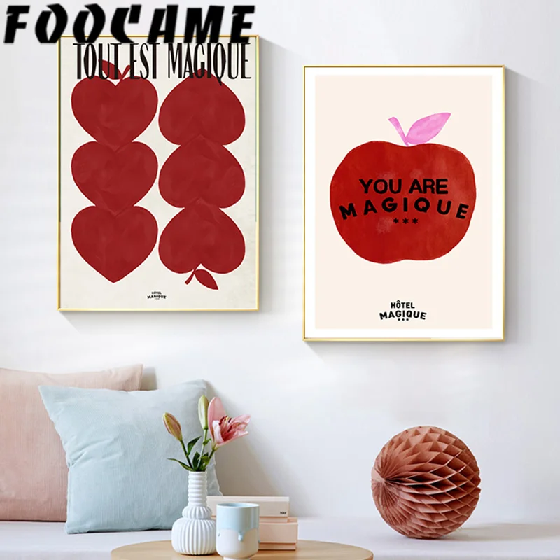 Настенная картина с розовым абстрактным алфавитом и сердцем