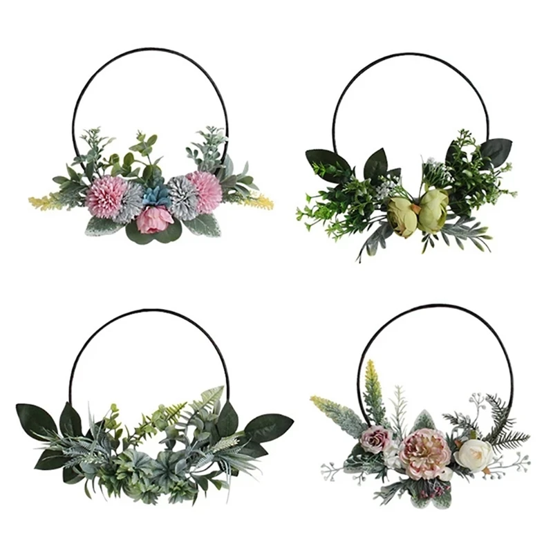 

4Pcs Wall Decoration Wreath Garland the Simulation Flower Vine Rattan Hoop Artificial Flowers Ring