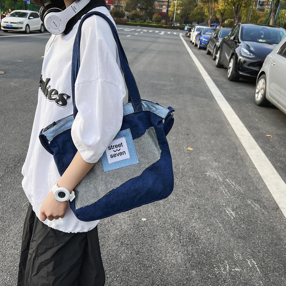 

Fashion Patchwork Shoulder Crossbody Bag Retro Denim Splicing Shoulder Bags Ladies Student Shopper Totes Handbag 2022 Brand New