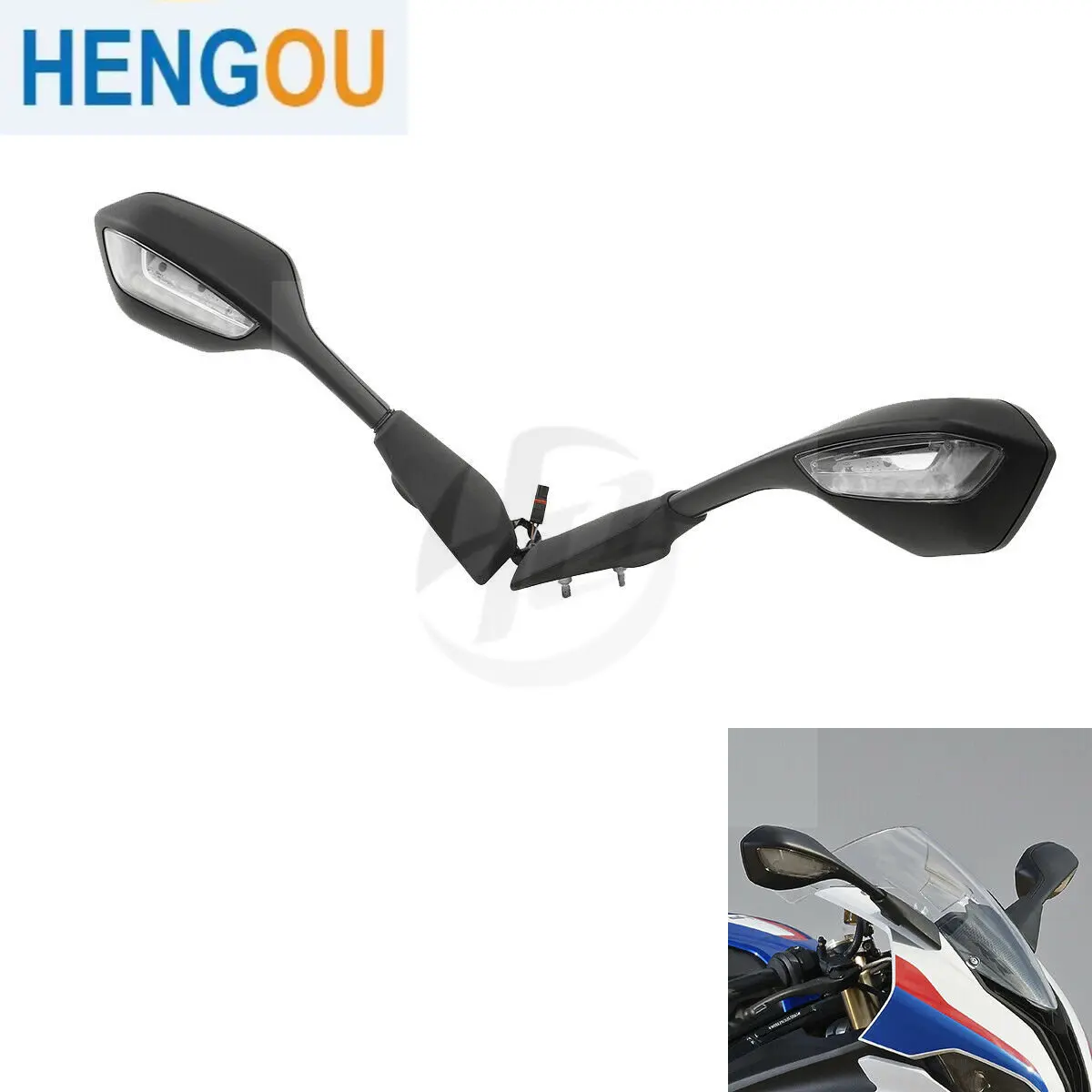 

Motorcycle Rearview Mirrors LED Turn Signals Light For BMW S1000RR 2019-2022 2020 2021 Black Left Right