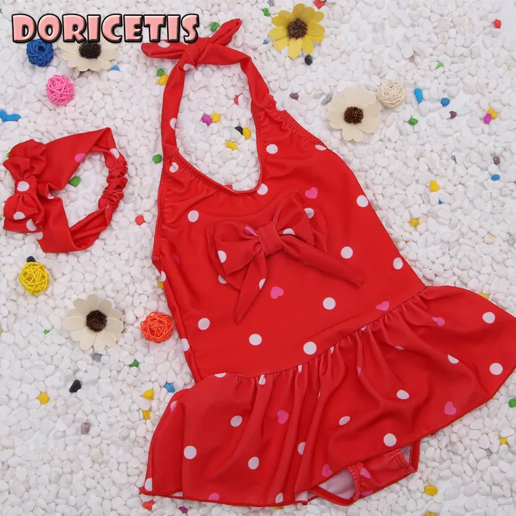 

Children Swimwear Cute Polka Point Heart Print Siamese Triangle Swimsuit Baby Girl Summer Beach Party Quick Dry Waterproof Dress