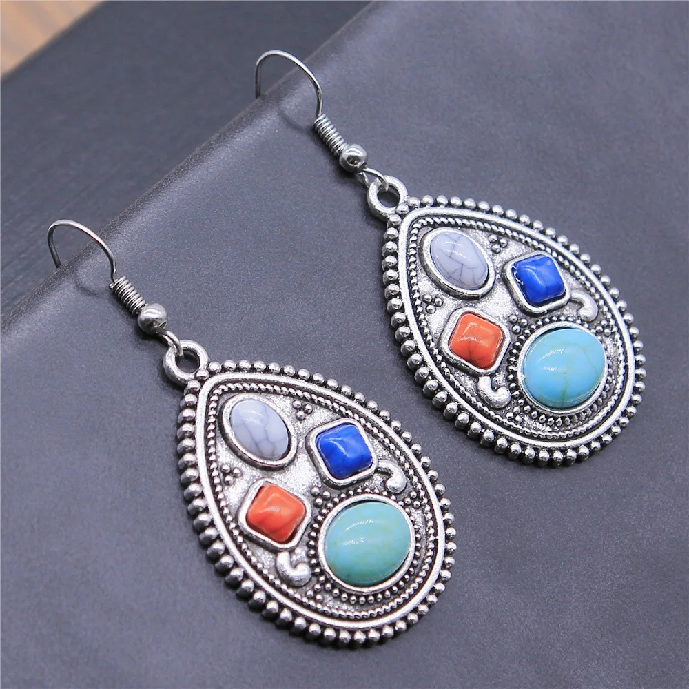 

Fashion Handmade Simple Design Antique Silver Color Water Droplets Pendant Earrings Women Vintage Drop Earrings