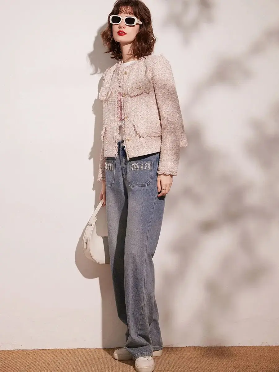 Женская свободная куртка с круглым вырезом и длинным рукавом