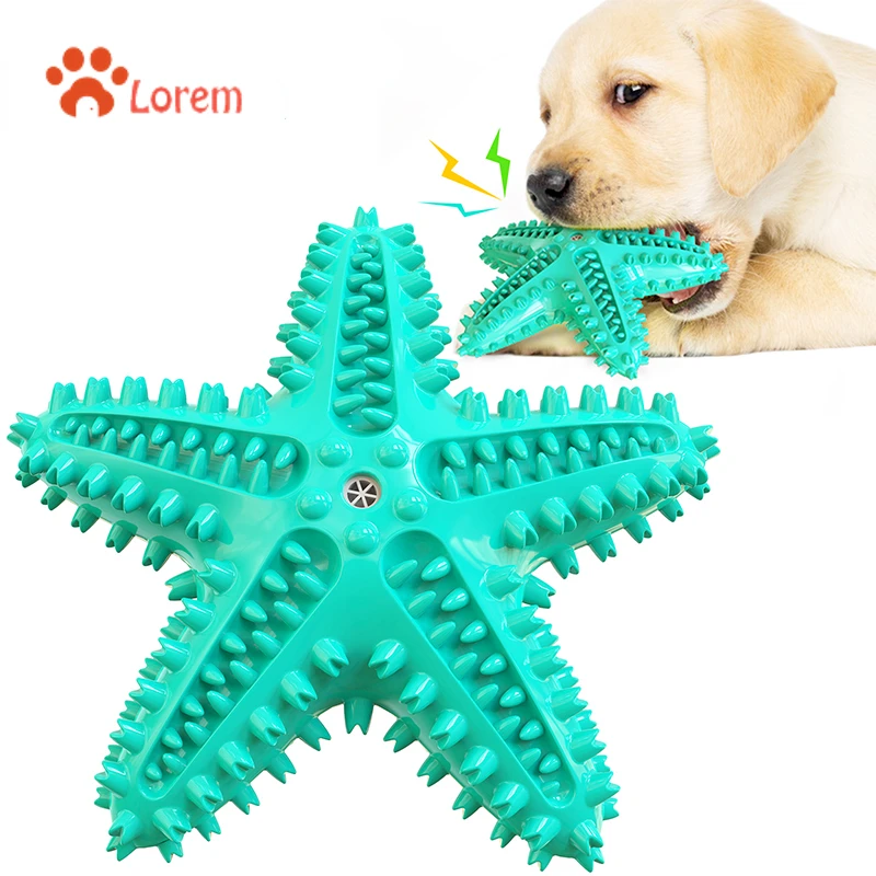

Bite Resistant Dog Toothbrush Starfish Toys Interactive Training IQ Teeth Cleaning Toy Squeaky Puppy Pet Chewing Supplies Tool