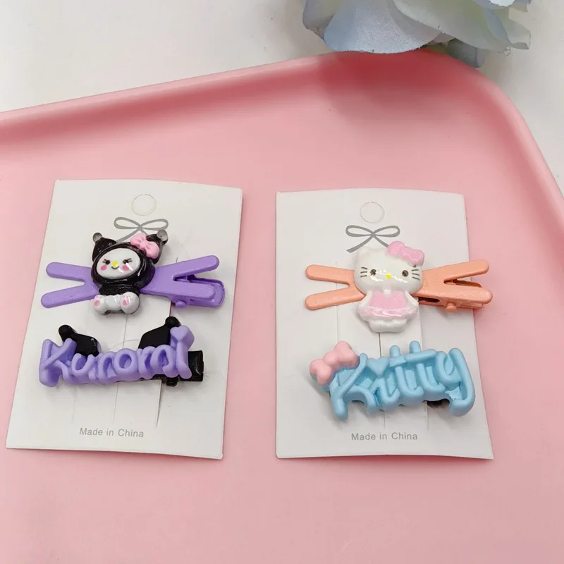 

2Pcs Hairpin Kawaii Sanrio Hello Kitty Kuromi Cinnamoroll Anime Figure Bang Clip Bb Hairpin Headgear Duckbill Clip Headgear Girl