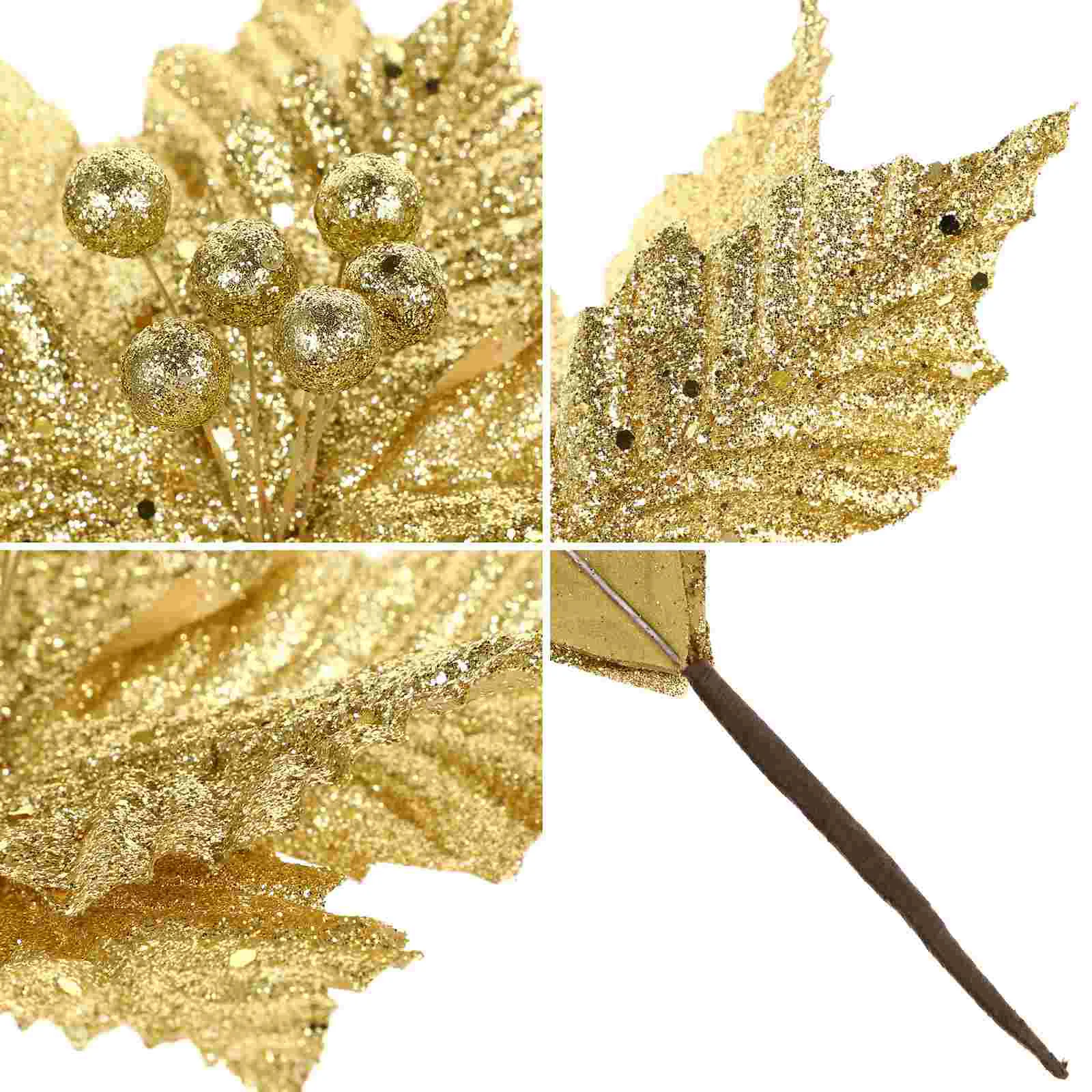 

Christmas Flowers Rose Poinsettia Artificial Gold Decorations Tree Flower Ornamentsclipsponsietta Faux Glitter Clip Roses