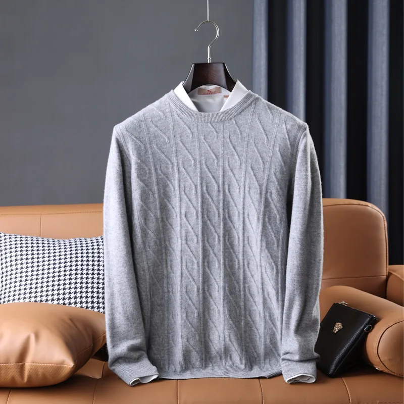 New Men's 100% Australian Wool Casual Business High-End Sweater Crew Neck Versatile Comfortable Loose Soft Breathable Top