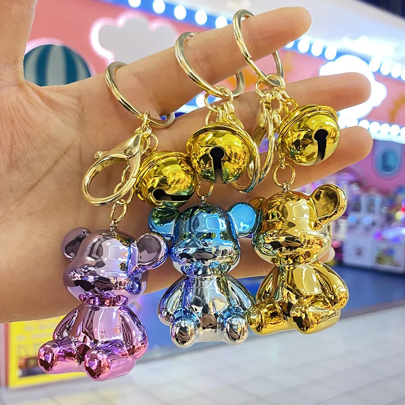 

Cute Bear Colorful Electroplating Keychain Cartoon Animal Bear Doll Bag Key Ring Pendant Women Men Car Charm Key Chains Gifts