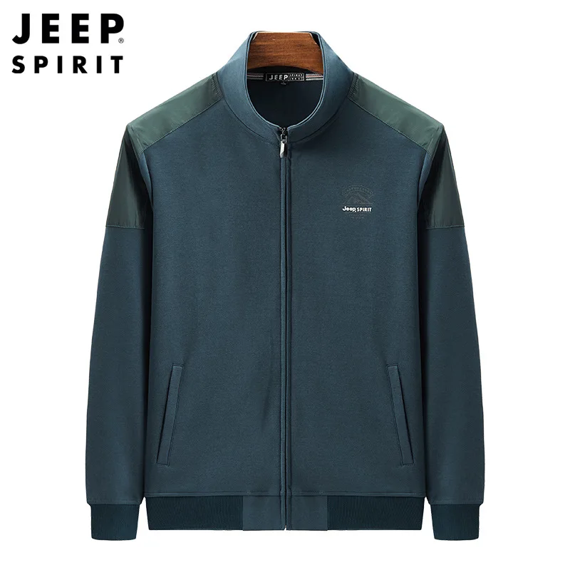 

JEEP SPIRIT Men Classic Stand Collar Threaded Cuff Coat Autumn New Middle and Young Mens Cardigan Handsome Loose Jacket Top