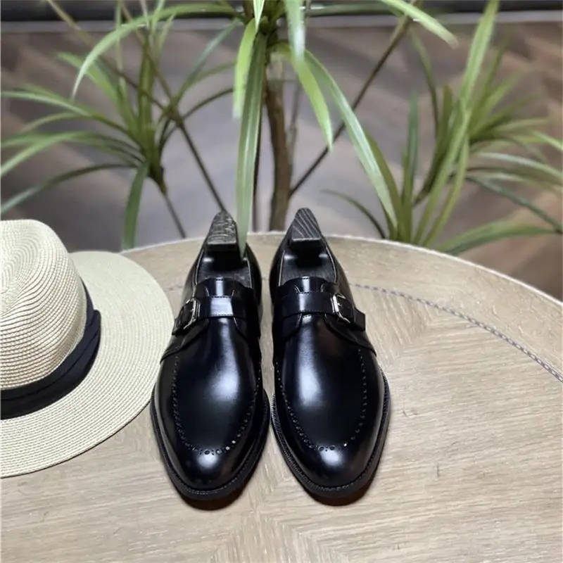 

Men Classic Monk Shoes Handmade Leather Square Toe Belt Buckle Breathing Hole Fashion Business Casual Daily Men Shoes