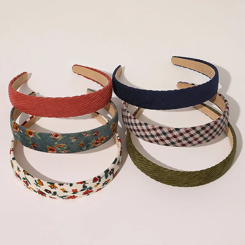 

Vintage Check Floral Headband For Women Girls Simple All-match Small Fresh Non-slip Head Hoop Makeup Washing Face Hair Hoop
