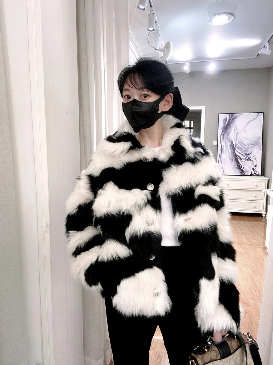 Environmental Protection Faux Fur Coat Female New Short Autumn and Winter Black White Toka All-Match Casual Fox Fur Plush Jacket