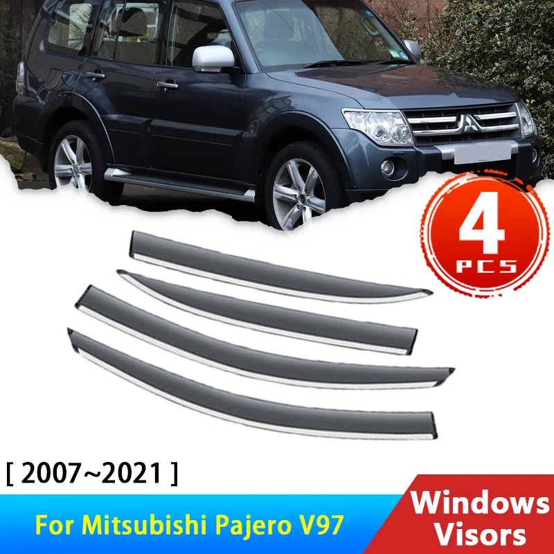 

Ветровые дефлекторы для Mitsubishi Pajero V97 4 2007 ~ 2021 5-дверные аксессуары для внедорожников Montero козырек для автомобильного окна защита от дождя и бровей тент