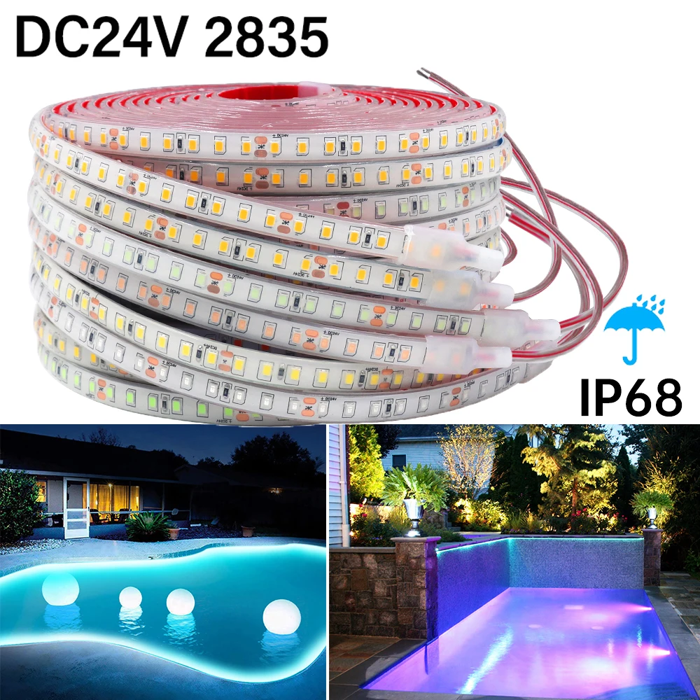 Водонепроницаемая уличная Светодиодная лента, IP68, 2835 в пост. Тока, 120 светодиодов/м Водонепроницаемая уличная Светодиодная лента, IP68, 2835 в пост. Тока, 120 светодиодов/м