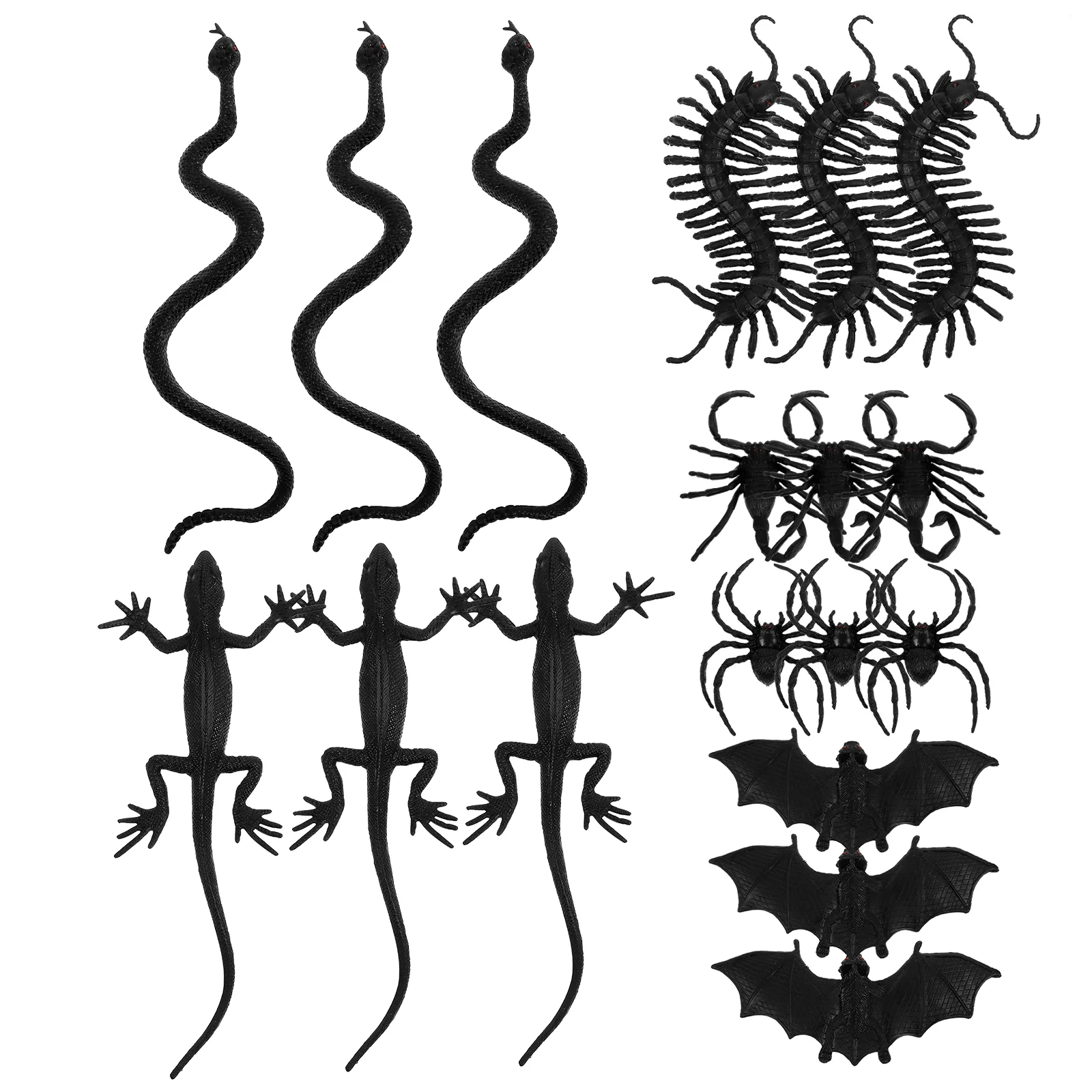

18pcs Simulated Spider Centipede Snake Model Party Pranks Animal Toy for Halloween Party Decor Black
