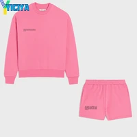 yiciya cotton tracksuit pullover sweatshirts and shorts womens pink two peice sets suit pants sportswear jogging outfit summer