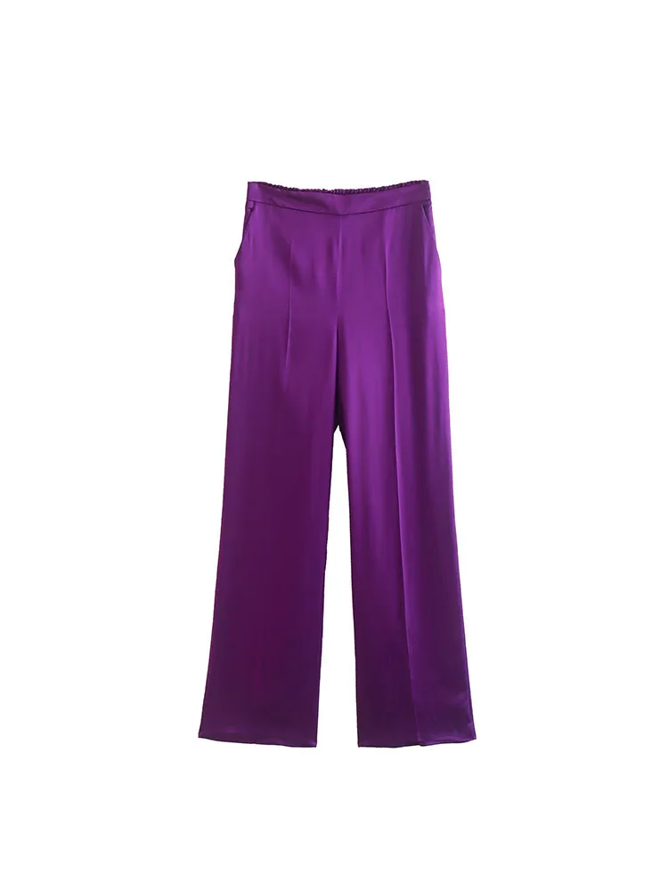 

2022 autumn and winter women's new retro after the elastic high waist quality satin texture slim and versatile straight pants