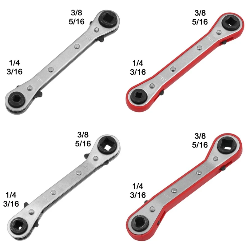 

Refrigeration Ratchet Wrench Conditioning Service Wrench 4 Different Sizes - 1/4 x 3/16 Square x 3/8 x 5/16 Square