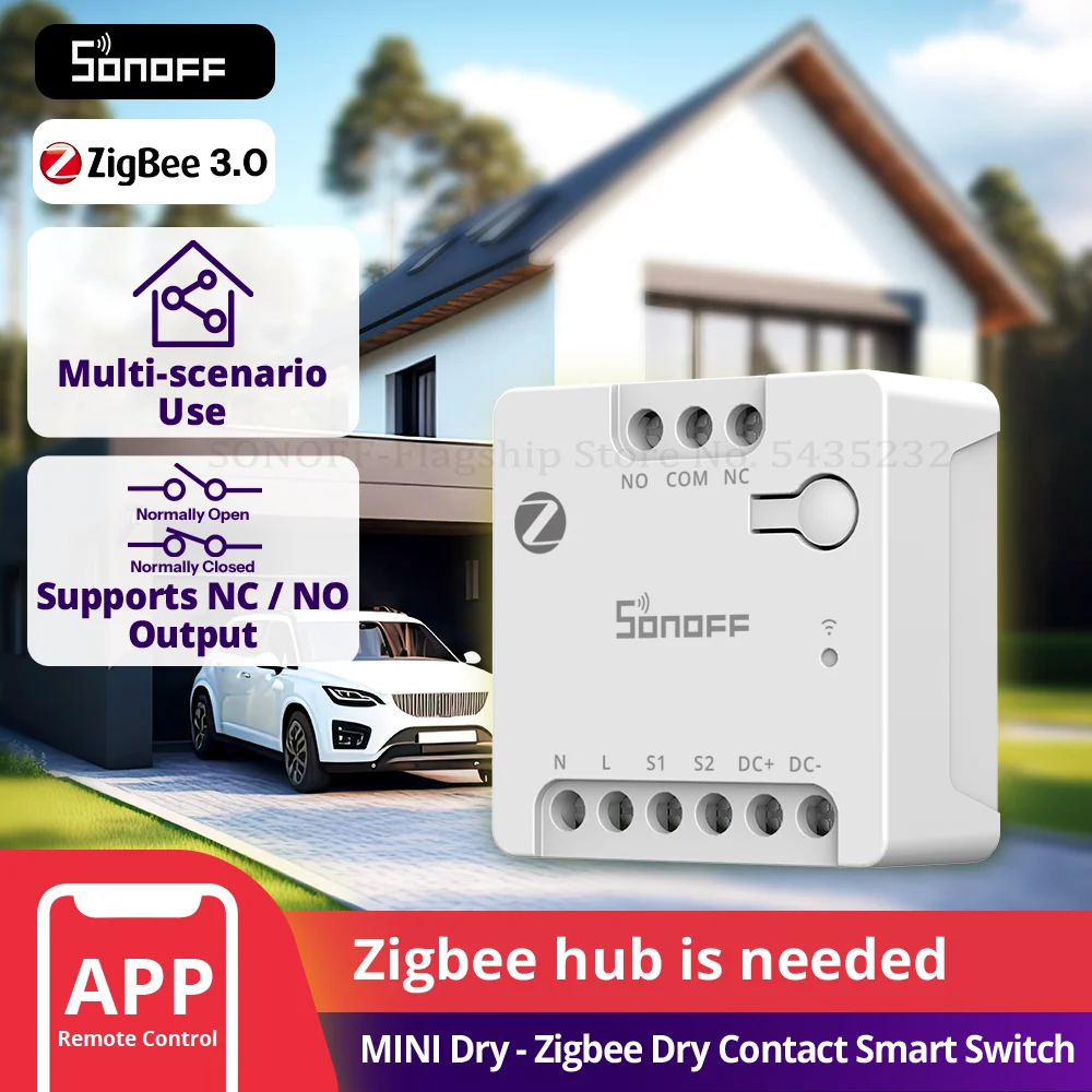Фото Умный сухой контактный выключатель SONOFF MINI-ZBD MINI с поддержкой NO/NC, гибкое питание AC/DC, работает с хабом Zigbee №1