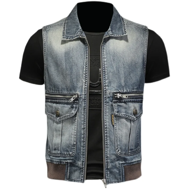 

Модный новый качественный мужской джинсовый жилет мотоциклетная верхняя одежда с карманами на весну осень