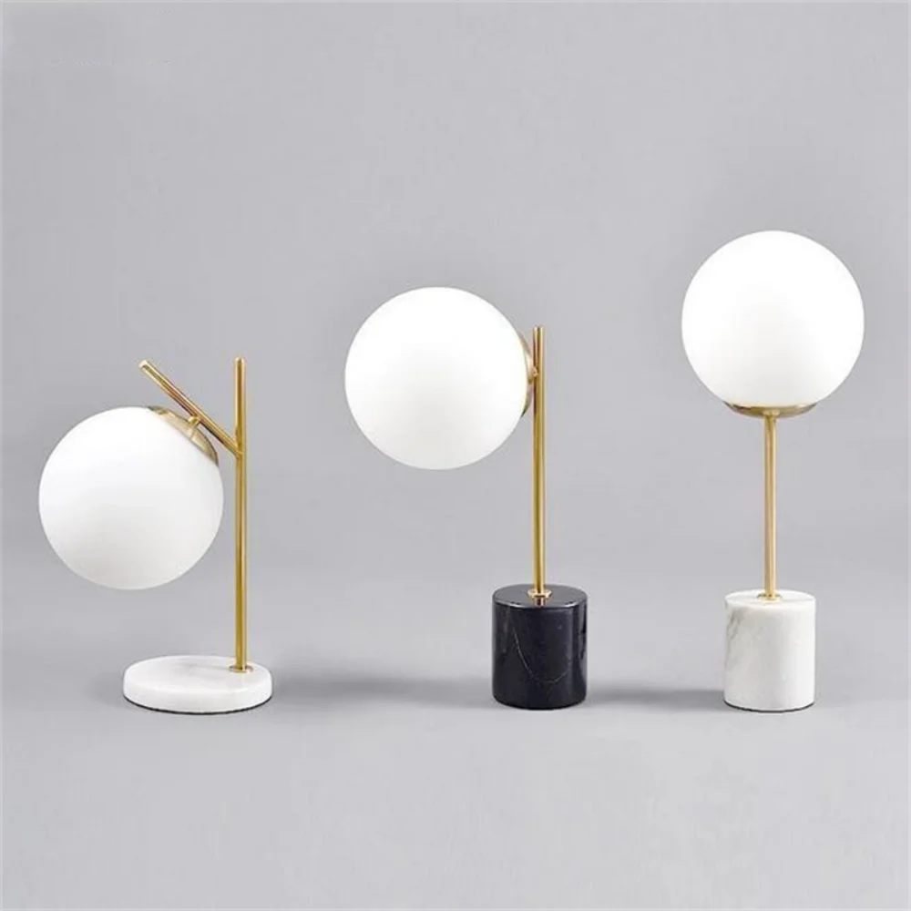 

Nordic Modern Glass Led Desk Lamp Marble Base Table Lamps Living Room Backdrop Hotel Aisle Creative Bedroom Bedside Lamp
