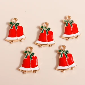 10pcs 16x20mm Cute Enamel Christmas Bell Charms Pendants for Jewelry Making New Year Earrings Necklaces DIY Bracelets Craft Gift