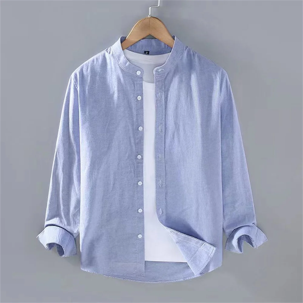 New Men's High Quality Linen Shirt Solid Color Long Sleeve Button Soft, Comfortable, Simple, Slim Fit Fashion Men's Wear 2023