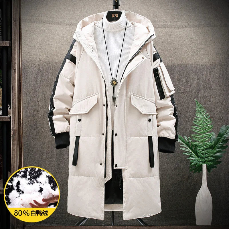 New Warm Thick Men White Duck Down Jacket Hooded Puffer Jackets Coat Winter New Male Casual Long Parka jacket uptempo coats men