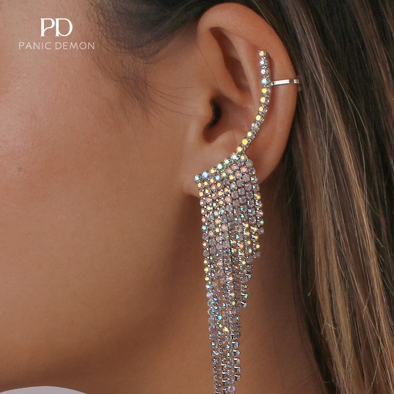 

2023 Fashion Style Simple Earrings Net Red Tassel Rhinestone Earrings Geometric Banquet Party Exaggerated Jewelry