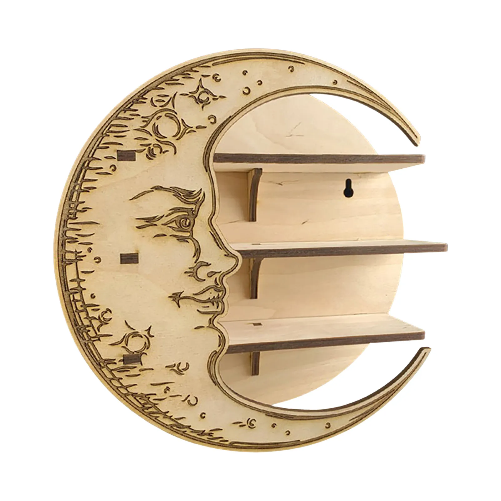 

New Boho Style Wooden Moon Shelf Wall Decor Crystal Display The Moon Phase Wood Shelves Essential Oil Rack