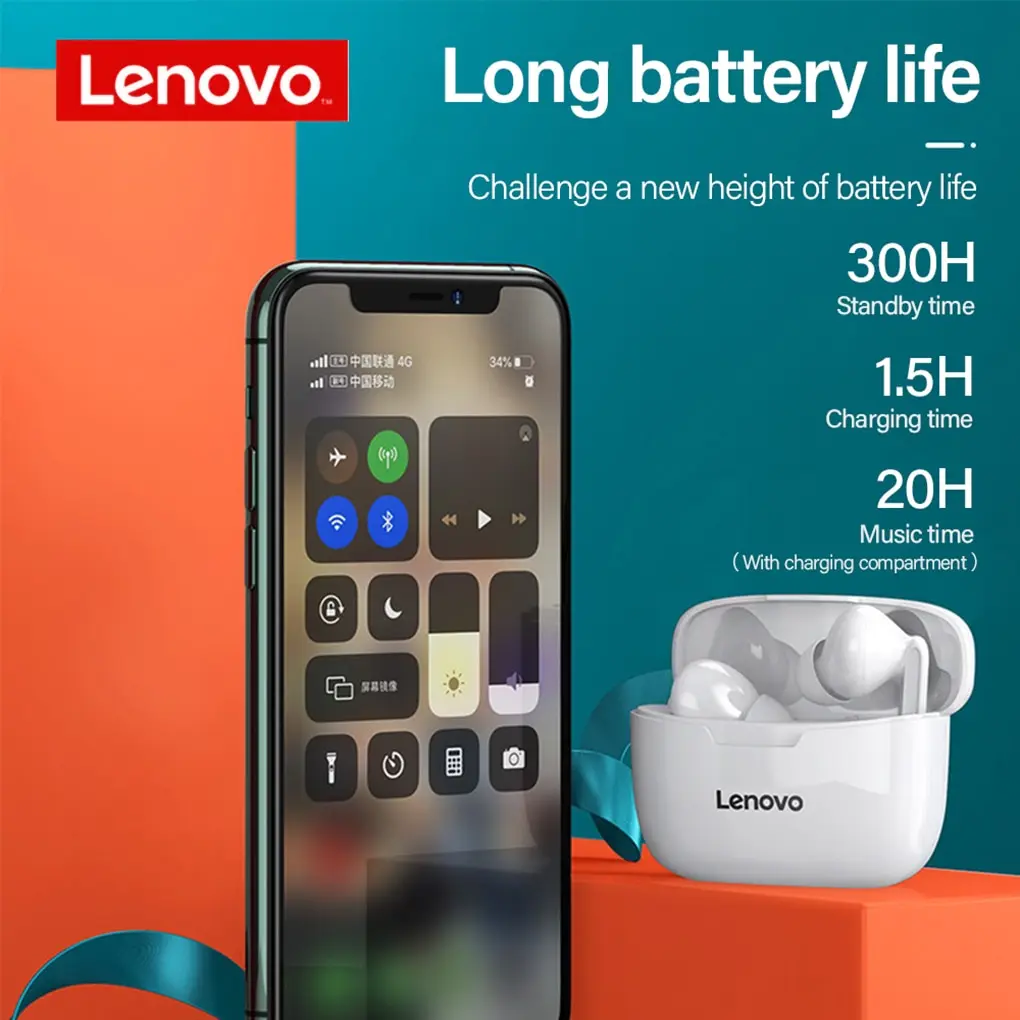 

Беспроводные наушники Lenovo XT90 TWS Bluetooth 5,0, спортивные наушники с сенсорной кнопкой, IPX5 водонепроницаемые беруши с зарядным футляром 300 мАч