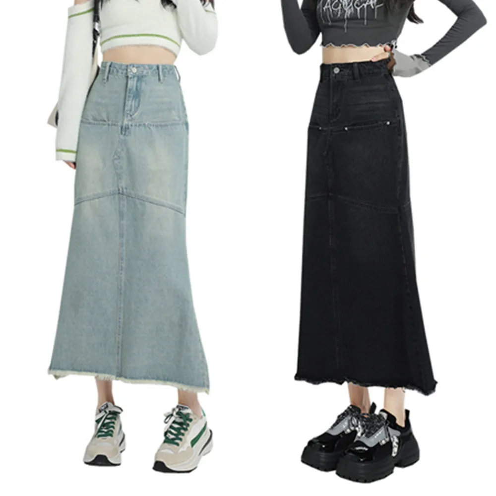 

Denim Black Skirt Long For Women Autumn Fashion High Waist Jean Maxi Skirts 2023 Long Falda Larga