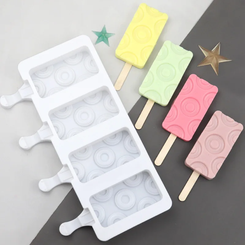 

4 Cavities Simple Circle Ice Cream Silicone Mold Popsicle Ice Cube Tray Homemade Cheese Pudding Mold Gifts Kitchen Accessories